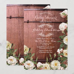 Rustic Country Wood Scotch Roses Baby Shower Invitation