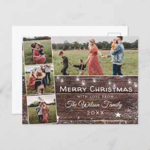 Rustic Country Wood String Lights Mason Jars Holiday Postcard