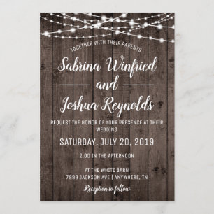 Rustic Country Wood String Lights Wedding Invitation
