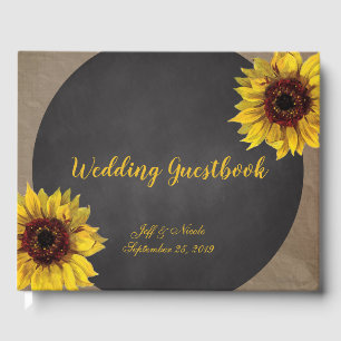 Rustic Country Wood Sunflower Wedding Guest Book