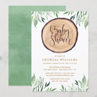 Rustic Country Wood Watercolor Floral Baby Shower Invitation