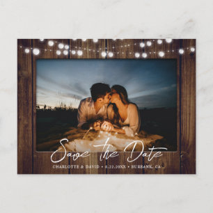 Rustic Country Wood Wedding Photo Save The Date Announcement Postcard
