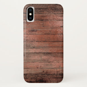 Rustic Country Wood with Girly Rose Gold Foil iPhone X Case