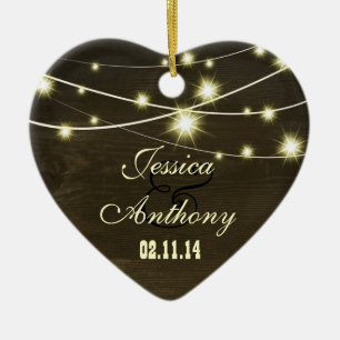 rustic country wood with string of lights ceramic tree decoration