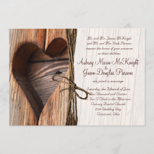 Rustic Country Wooden Heart Twine Wedding Invites