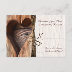 Rustic Country Wooden Heart Twine Wedding RSVP Card