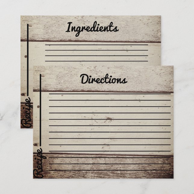 Rustic Country Wooden Recipe Cards (Front/Back)