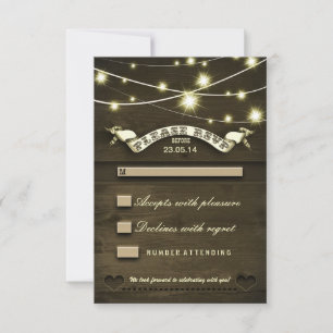 rustic country wooden wedding RSVP with lights Card