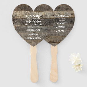 rustic country woodgrain barn wedding programs hand fan