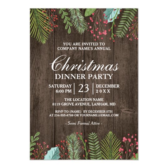 Rustic Country Woodgrain Holiday Christmas Party Card