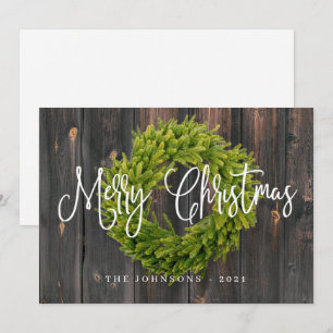 Rustic Country Woodsy Botanical Wreath Christmas Holiday Card