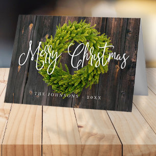 Rustic Country Woodsy Botanical Wreath Christmas Holiday Card