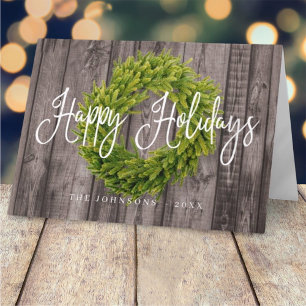 Rustic Country Woodsy Botanical Wreath Christmas Holiday Card