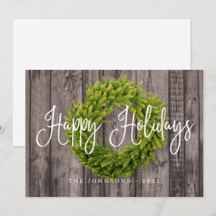 Rustic Country Woodsy Botanical Wreath Christmas Holiday Card