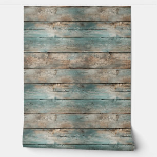 Rustic Country Worn Blue Wooden Fence Boards  Wallpaper