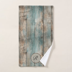 Rustic Country Worn Blue Wooden Fence Towel Set