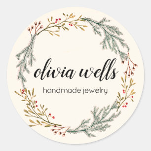 Rustic Country Wreath Signature  Script Classic Round Sticker
