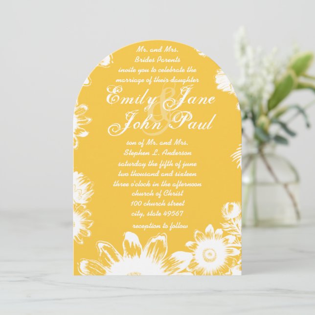 Rustic Country Yellow Floral Wedding Invitations (Standing Front)