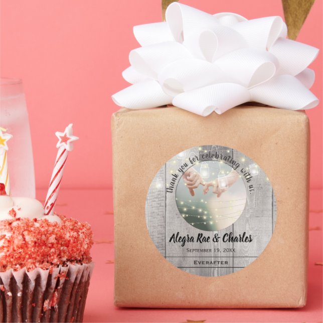 Rustic Country Your Photo Thank You Classic Round Sticker (Party)