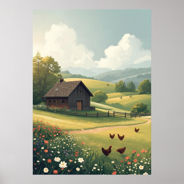 Rustic Countryside Cabin with Wildflowers  Poster (Front)