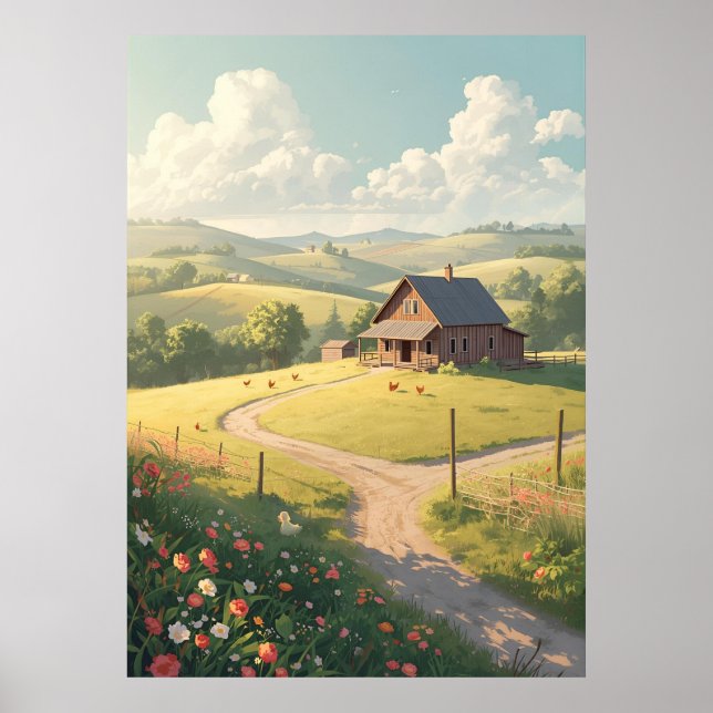 Rustic Countryside Cabin with Wildflowers  Poster (Front)