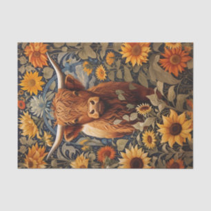 Rustic Countryside Highland Cow Sunflowers Tissue Paper