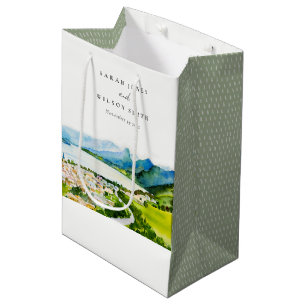 Rustic Countryside Lake Village Landscape Wedding Medium Gift Bag
