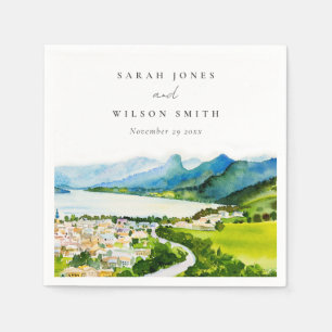 Rustic Countryside Lake Village Landscape Wedding Napkin