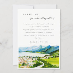 Rustic Countryside Lake Village Landscape Wedding Thank You Card