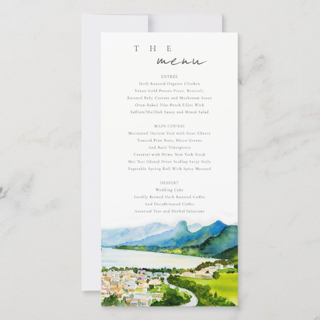 Rustic Countryside Lake Village Wedding Menu Card (Front)