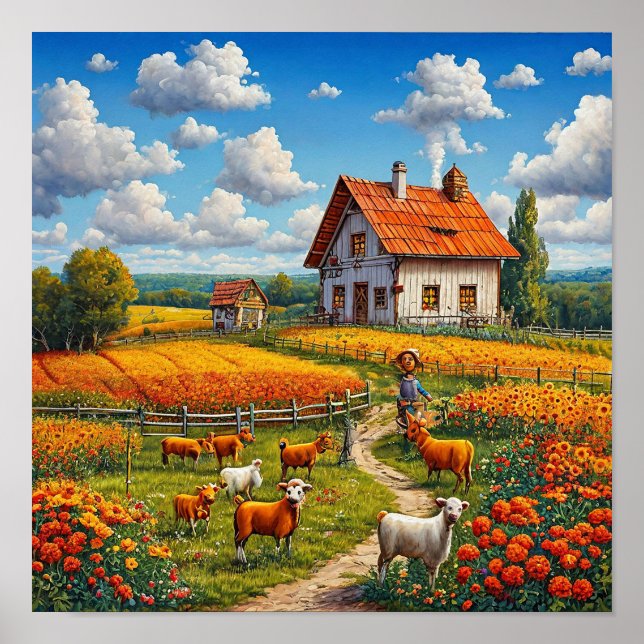Rustic Countryside Nature Cute Farm Village Poster (Front)