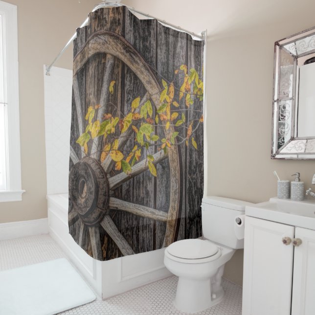 Rustic Countryside Wagon Wheel  Shower Curtain (In Situ)