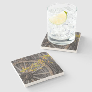 Rustic Countryside Wagon Wheel Stone Coaster