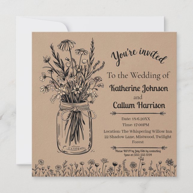 Rustic Countryside Wildflower Wedding Design Invitation (Front)