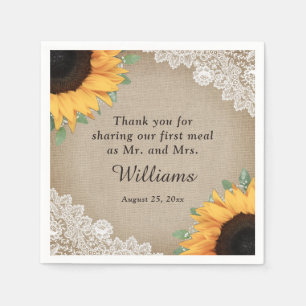 Rustic County Burlap and Lace Sunflower Wedding Napkin