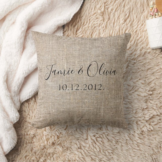 Rustic Couple names wedding date Cushion (Blanket)