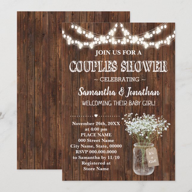 Rustic couples baby shower country barn invitation (Front/Back)