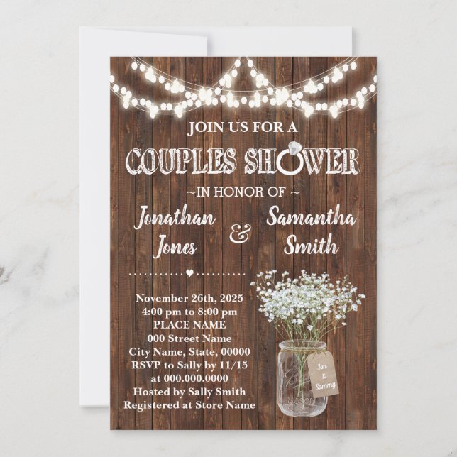 Rustic couples shower country barn wedding invitation (Front)