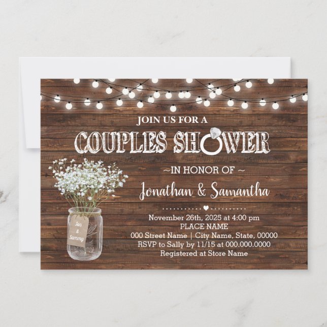Rustic couples shower country barn wedding shower invitation (Front)