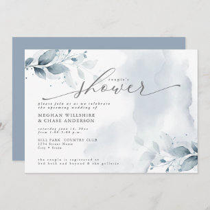 Rustic Couple's Shower Dusty Blue Foliage Invitat Invitation
