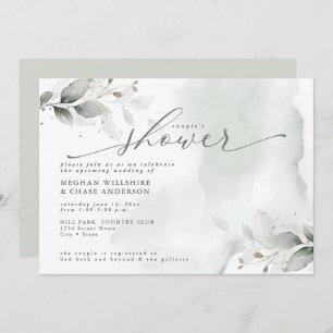 Rustic Couple's Shower Dusty Green Foliage Invitat Invitation