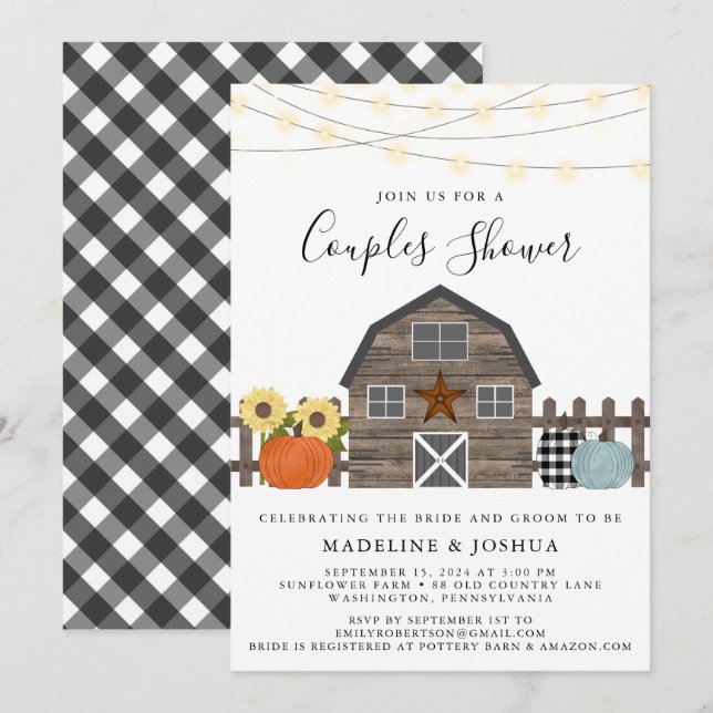 Rustic Couples Shower Fall Country Barn  Invitatio Invitation (Front/Back)