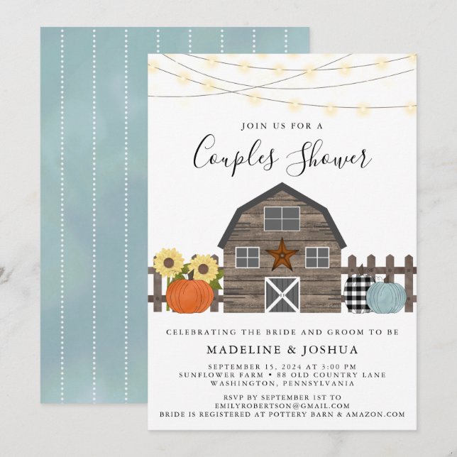 Rustic Couples Shower Fall Country Barn  Invitation (Front/Back)
