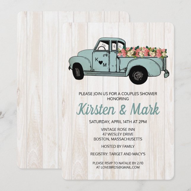 Rustic Couples Shower Pickup Truck Invitation (Front/Back)