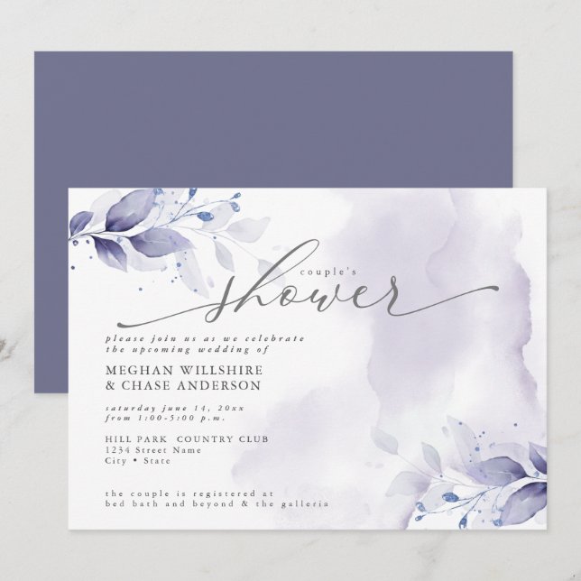 Rustic Couple's Shower Plum Purple Foliage Invitation (Front/Back)