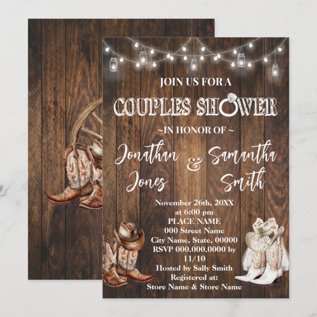 Rustic Couples Shower Western Country Barn Wedding Invitation (Front/Back)
