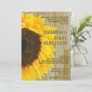 Rustic Coutry Chic Barn Wood Sunflower Wedding Invitation