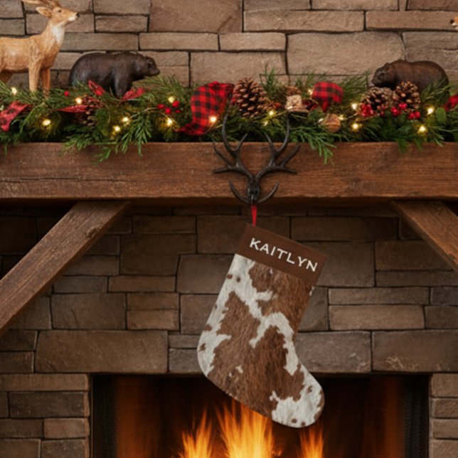 Rustic Cow Fur Spots Brown White  Small Christmas Stocking (Creator Uploaded)