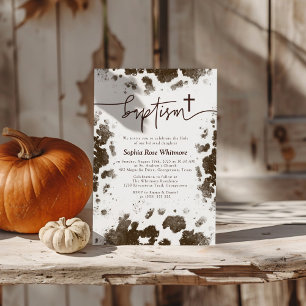 Rustic Cow Print Western Baptism Invitation