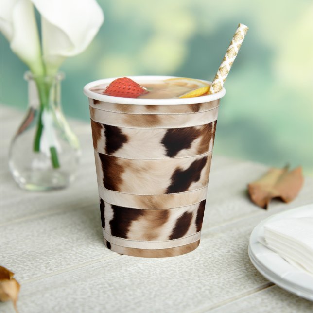 Rustic Cow Print Western Country Cowboy Party Paper Cups (Insitu)